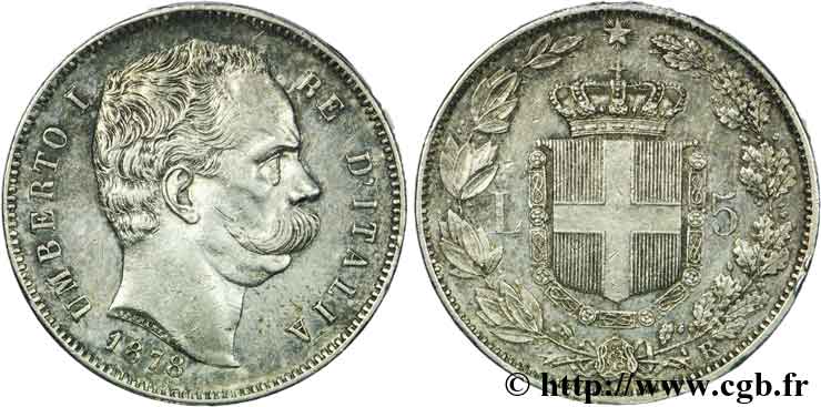 ITALY - KINGDOM OF ITALY - UMBERTO I 5 lires 1878 Rome AU 