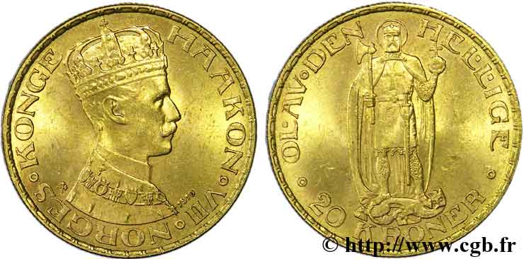 NORWEGEN - NORWEGEN KÖNIGREICH - HAAKON VII. 20 kroner or 1910 Oslo VZ 