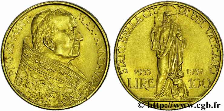 VATICANO - PIE XI (Achille Ratti) 100 lires 1933-1934 Rome EBC 