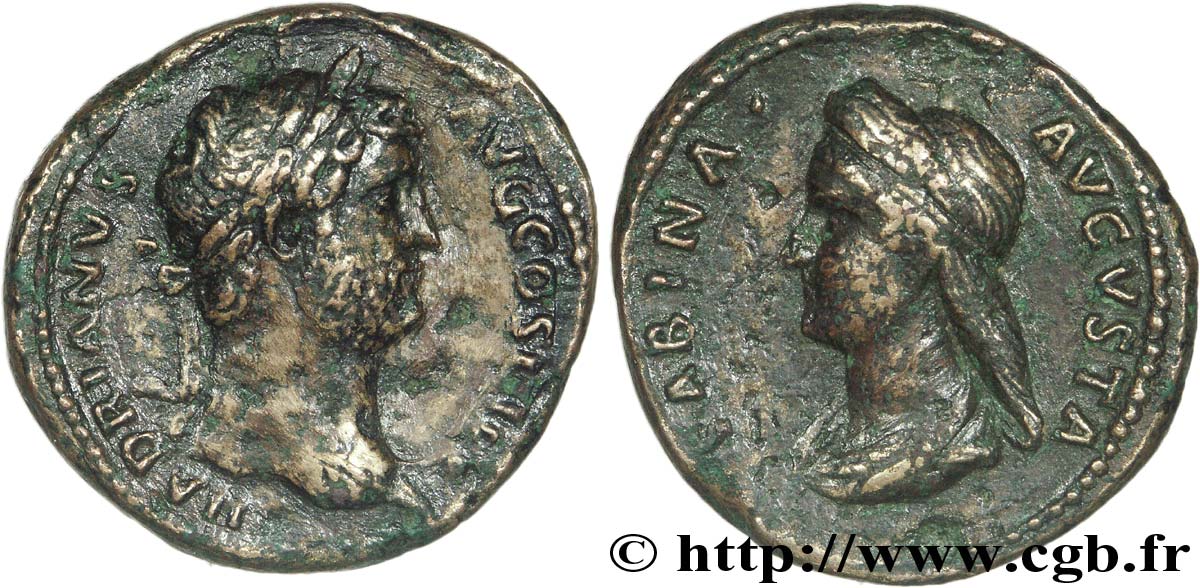 HADRIAN and SABINA Dupondius, (MB, Æ 28) XF