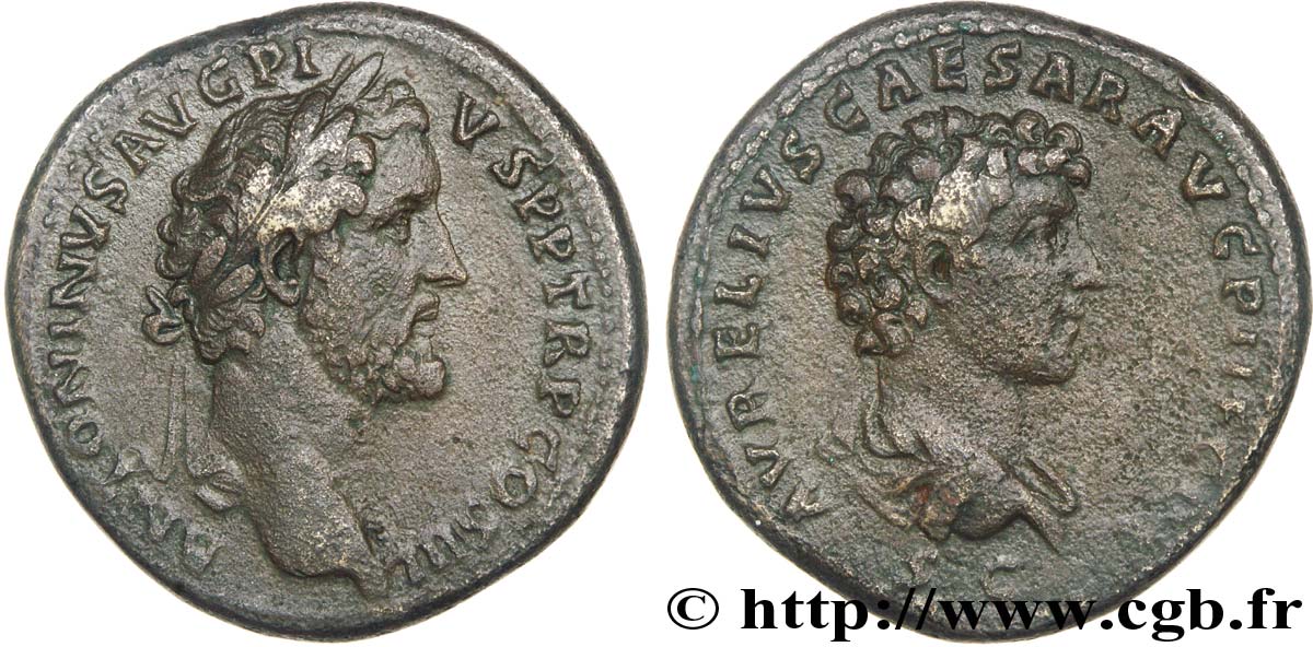 ANTONINUS PIUS and MARCUS AURELIUS CAESAR Sesterce, (GB, Æ 34) XF