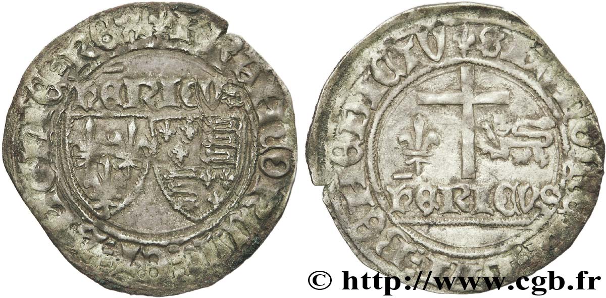 HENRY VI DE LANCASTRE - ROI DE FRANCE (1422-1453) - ROI D ANGLETERRE (1422-1461) et (1470-1471) Blanc aux écus 23/11/1422 Saint-Lô TTB