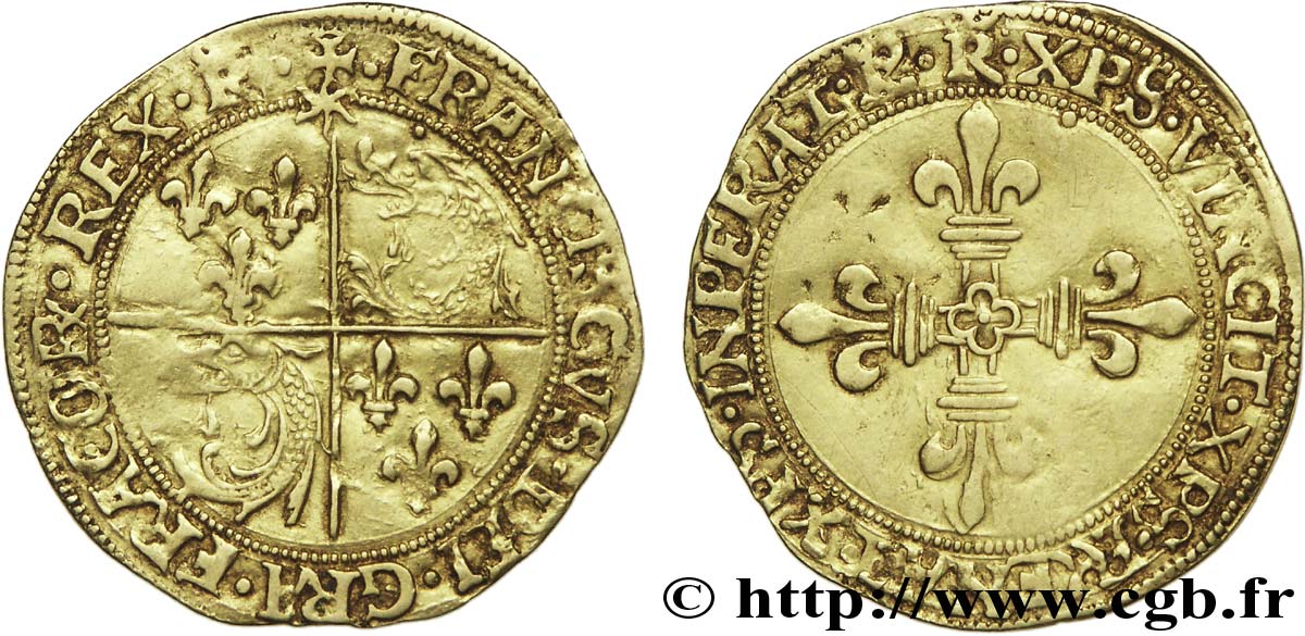 FRANÇOIS IER LE RESTAURATEUR DES LETTRES Écu d&nbsp;or au soleil du Dauphiné, 1er type 21/07/1519 Romans TTB