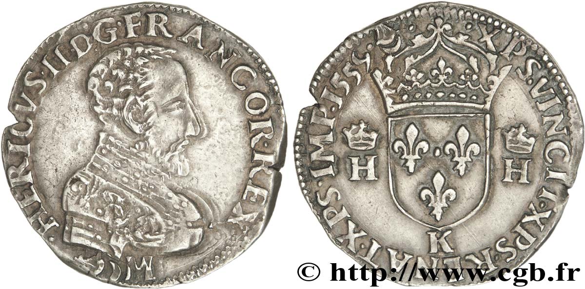 FRANCIS II. COINAGE AT THE NAME OF HENRY II Teston à la tête nue, 3e type 1559 Bordeaux MBC+