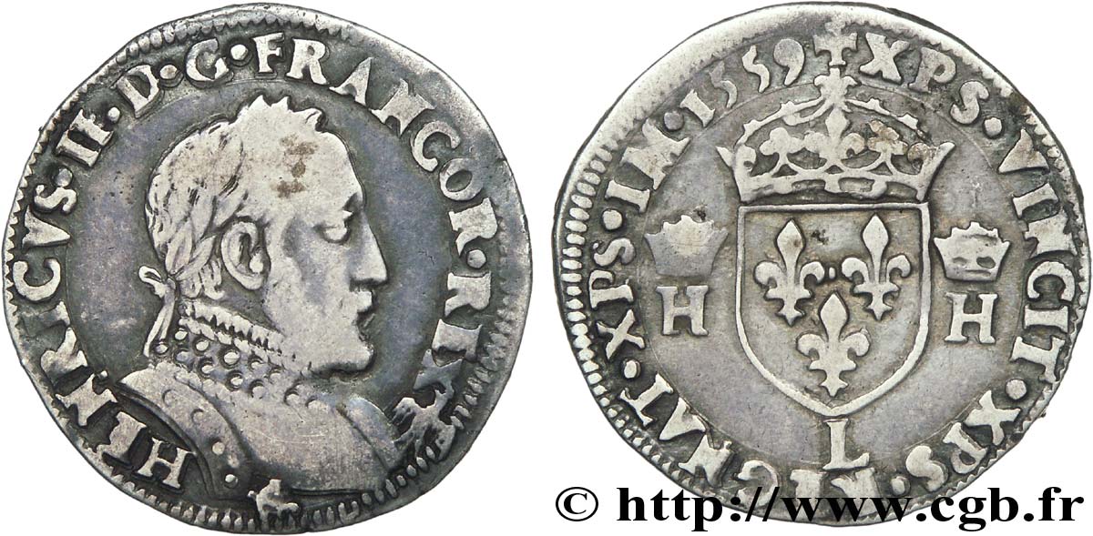 FRANCIS II. COINAGE AT THE NAME OF HENRY II Demi-teston au buste lauré, 2e type 1559 Bayonne q.BB/BB