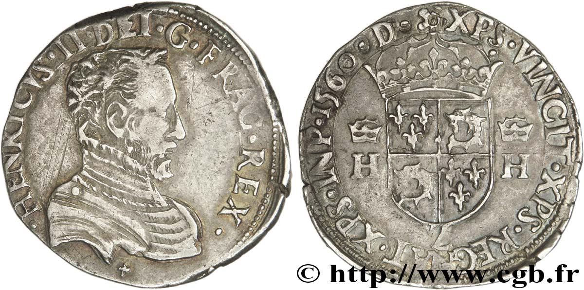 CHARLES IX. COINAGE AT THE NAME OF HENRY II Teston du Dauphiné à la tête nue 1560 Grenoble SS