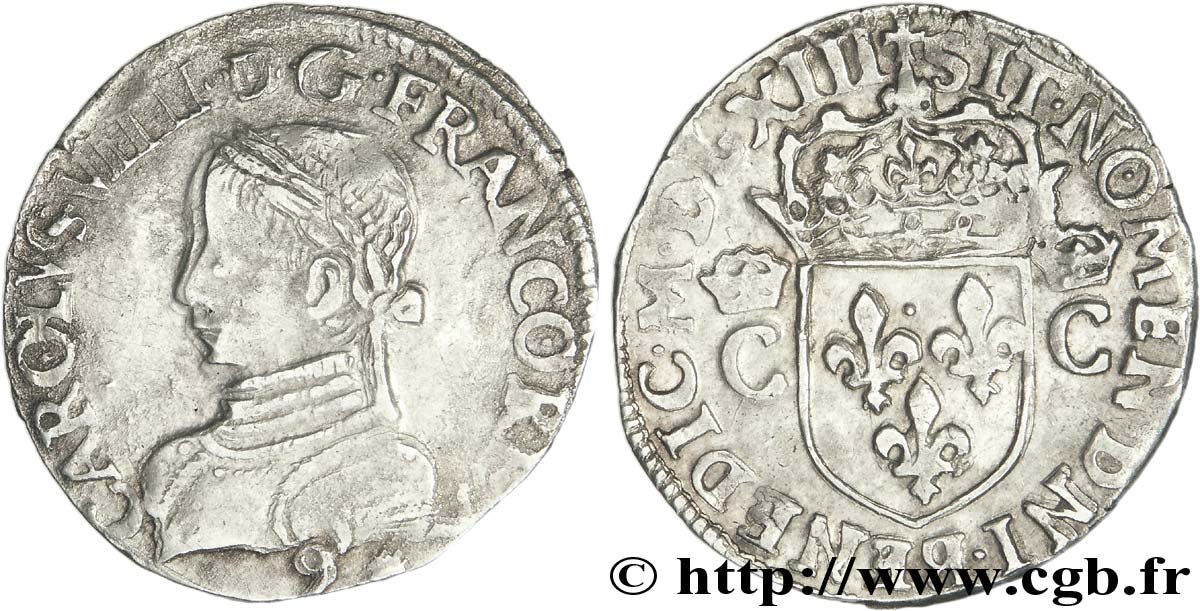 CHARLES IX Demi-teston, 2e type 1563 (MDLXIII) Rennes VF/AU