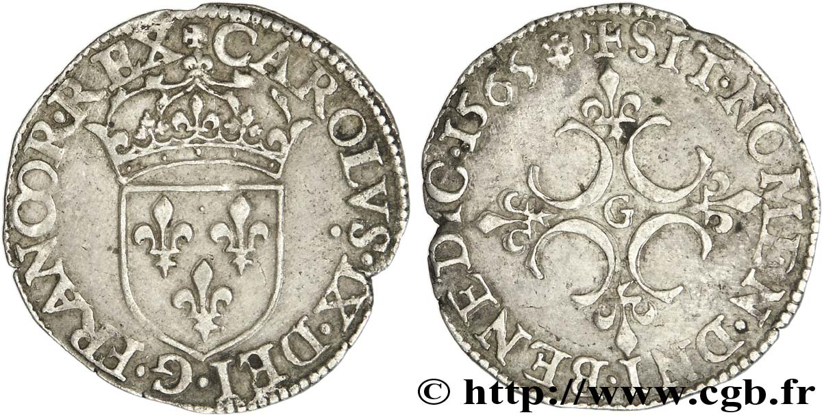 CHARLES IX Sol parisis, 1er type 1565 Poitiers AU