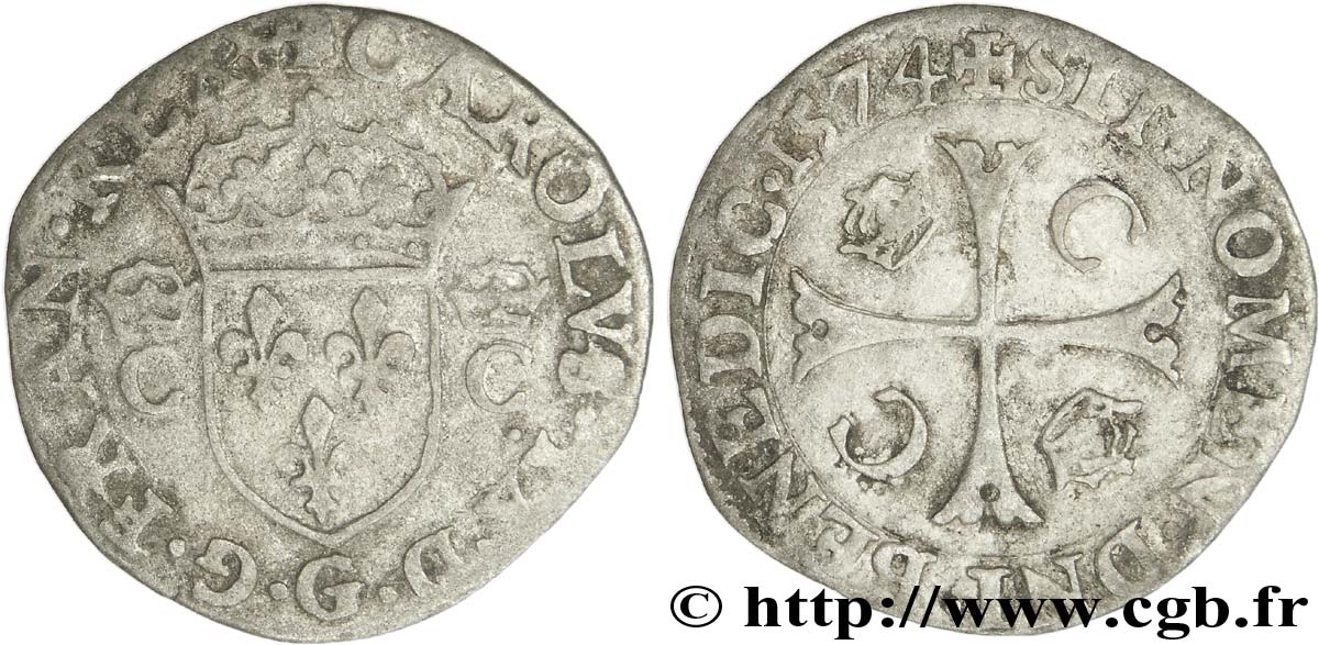 CHARLES IX Douzain aux deux C couronnés 1574 Poitiers VF