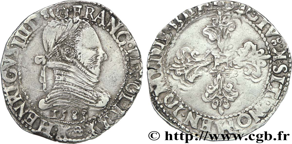 HENRI III Franc au col plat 1583 Bordeaux TB+/TB