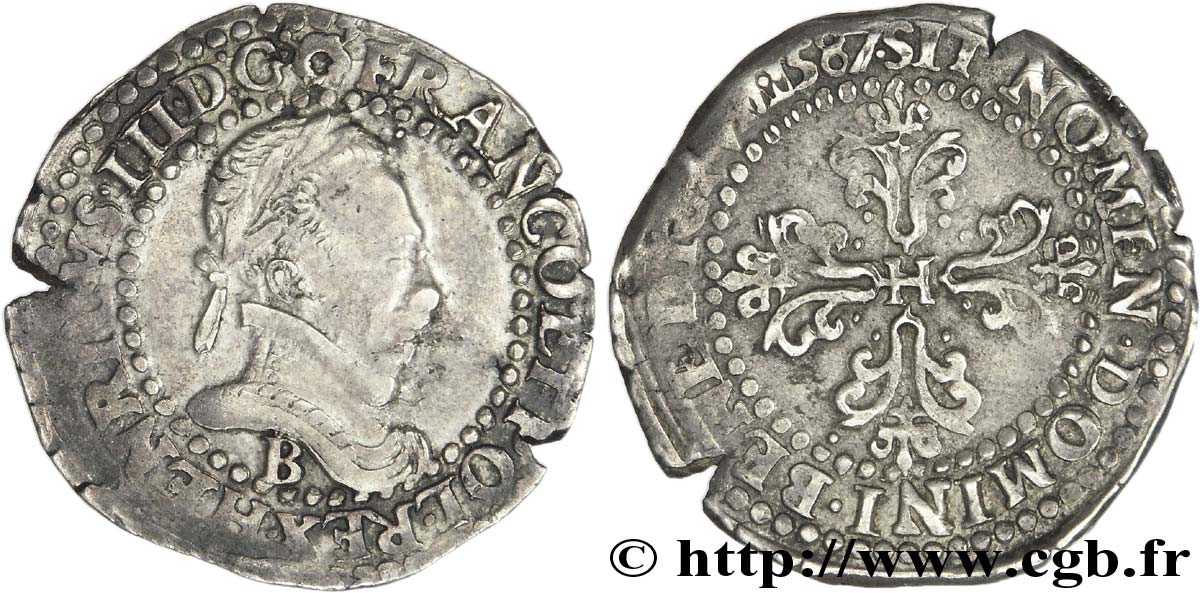 HENRI III Quart de franc au col plat 1587 Rouen TTB+