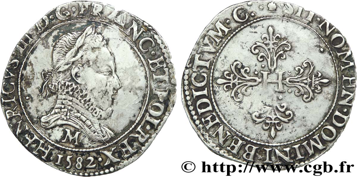 HENRY III Franc au col fraisé 1582 Toulouse MBC+