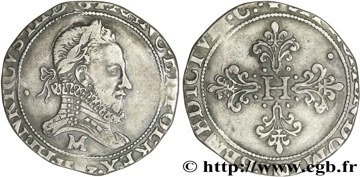HENRY III Franc au col fraisé 1583 Toulouse MBC+/MBC
