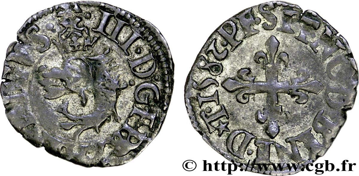 HENRI III Liard du Dauphiné, 1er type 1582 Grenoble TTB
