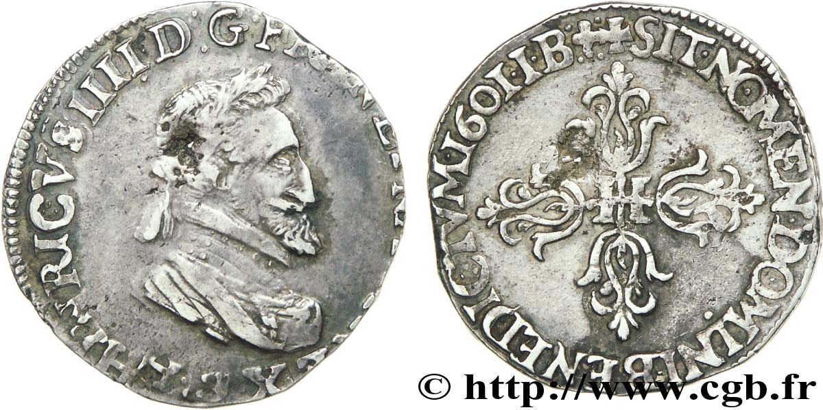 HENRY IV Demi-franc, type de Lyon 1601 Lyon BC+