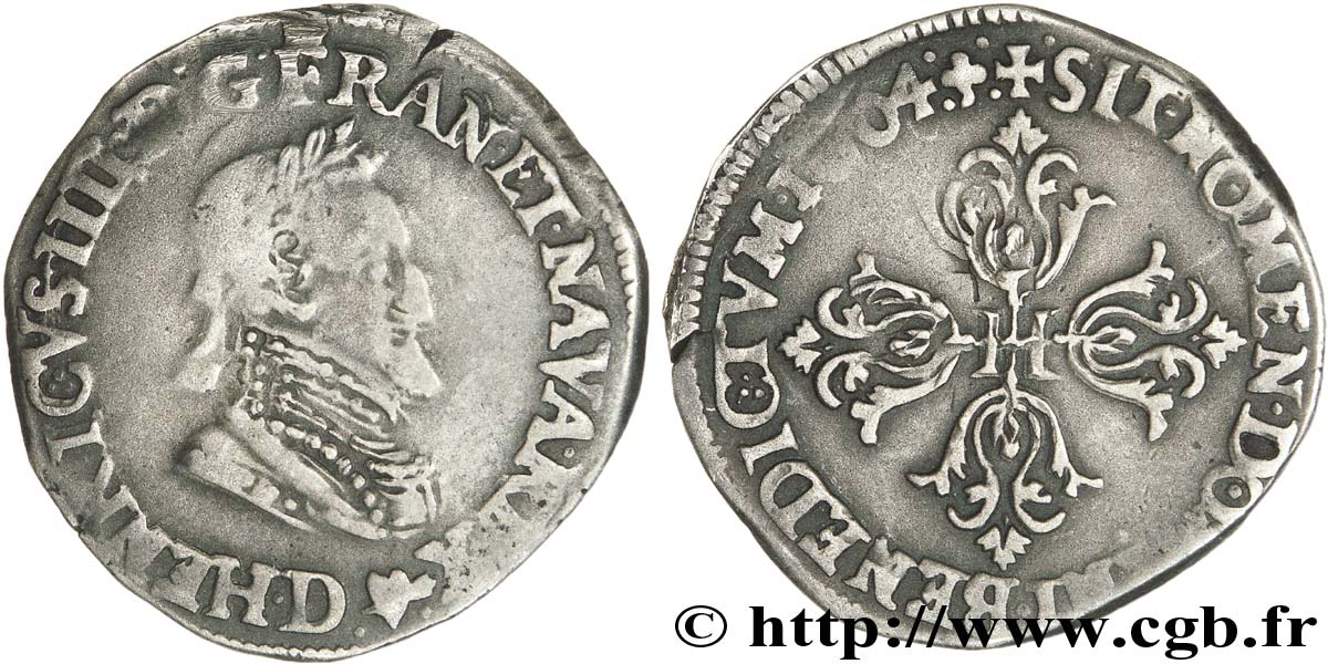 HENRY IV Demi-franc, type de Lyon 1604 Lyon BC+/MBC