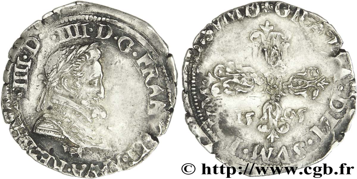 HENRY IV Quart de franc, 1er type de Béarn 1595 Morlaàs SS/fSS