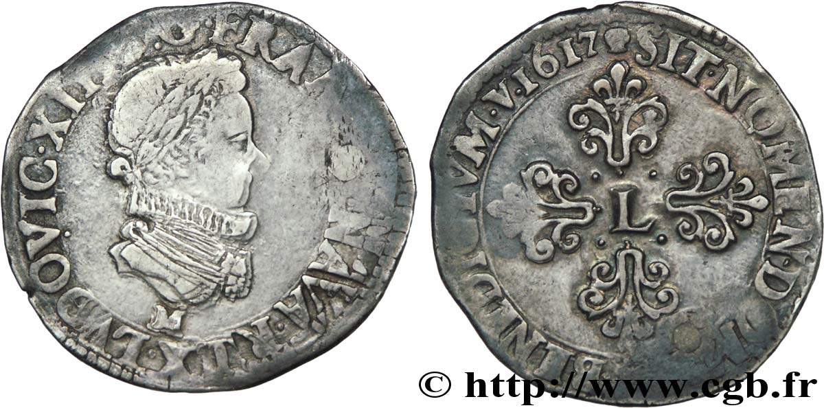 LOUIS XIII LE JUSTE Demi-franc au buste enfantin et fraisé 1617 Toulouse TTB