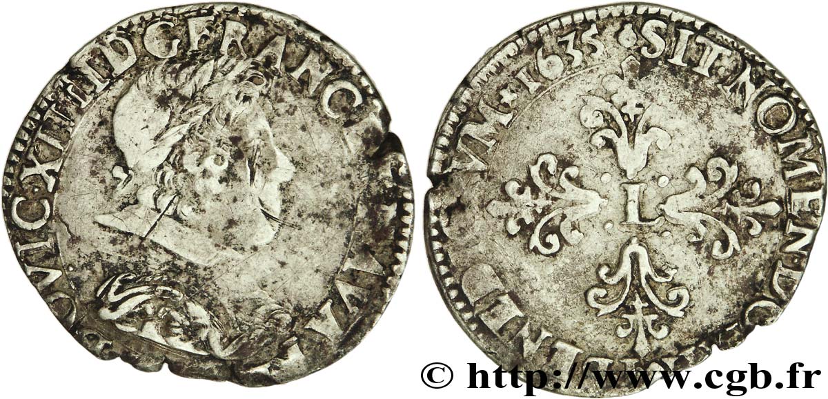 LOUIS XIII  Demi-franc, 10e type 1635 Toulouse BC