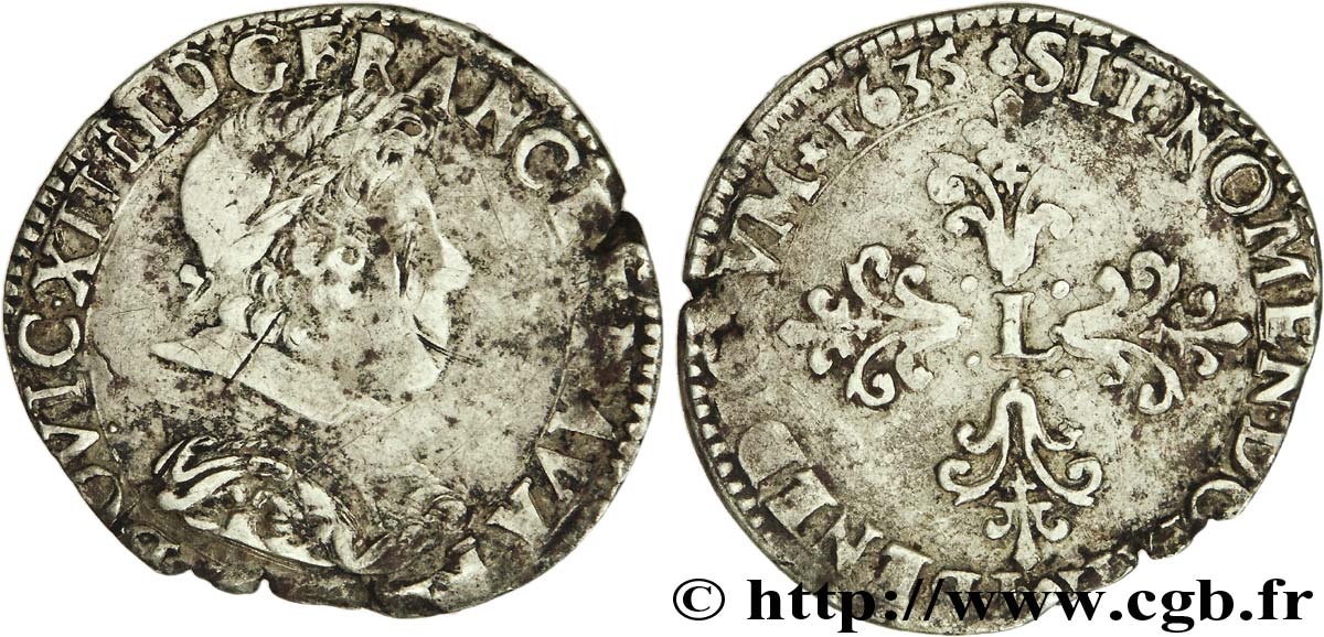 LOUIS XIII Demi-franc, 10e type 1635 Toulouse VF