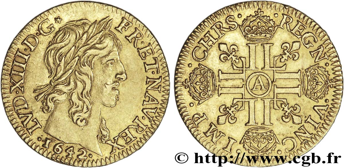 LOUIS XIII LE JUSTE Louis d or aux huit L (effigie de Jean Warin) 1642 Paris, Moulin du Louvre TTB+/SUP