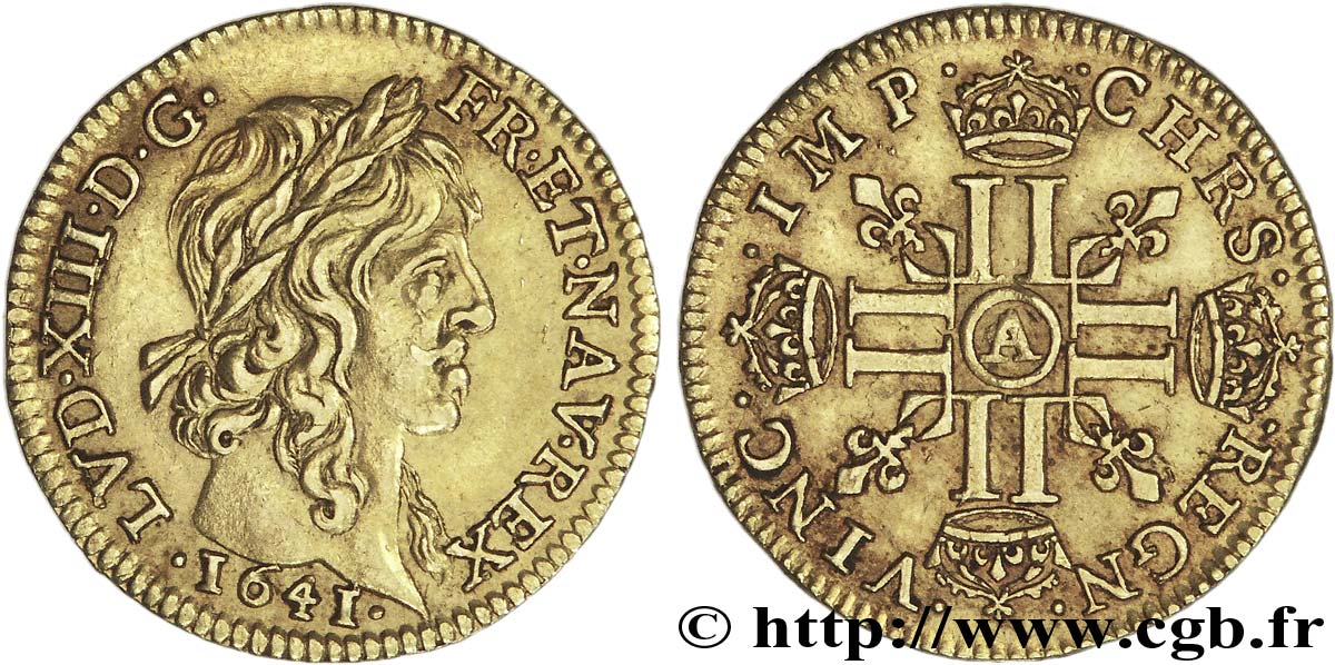 LOUIS XIII  Demi-louis d or aux huit L (effigie de Jean Warin) 1641 Paris AU/XF