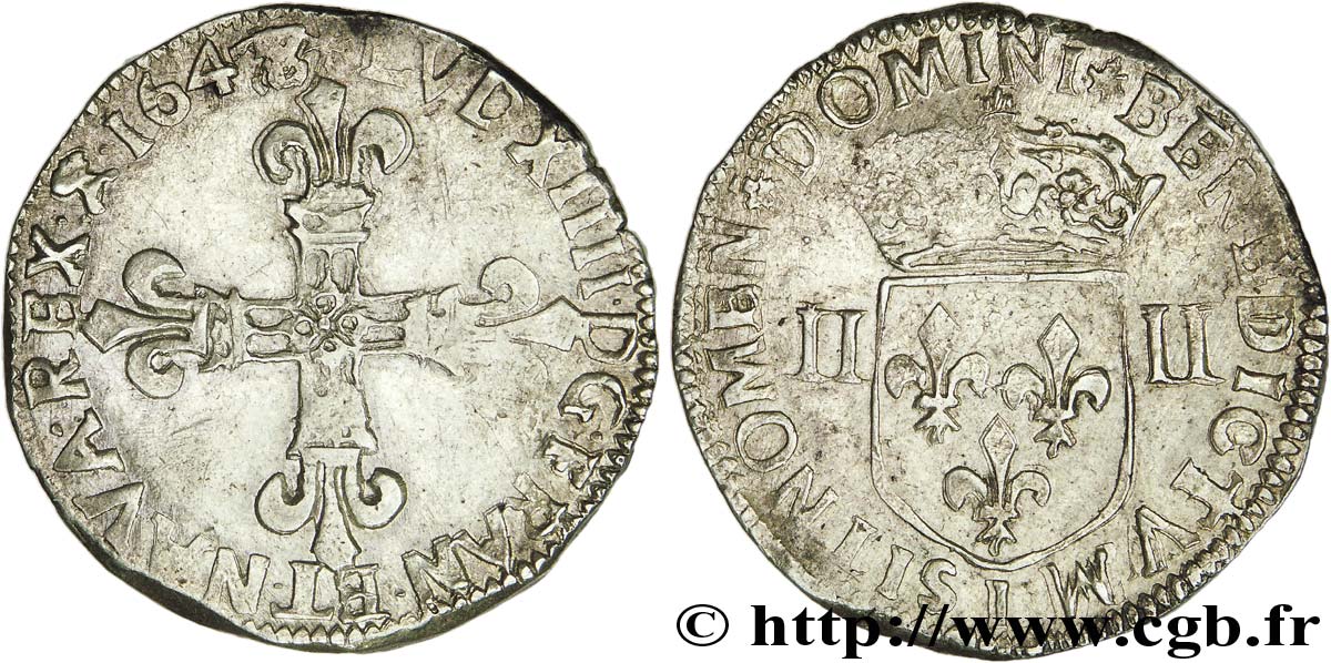 LOUIS XIV  THE SUN KING  Quart d écu, 1er type 1648 Limoges BB