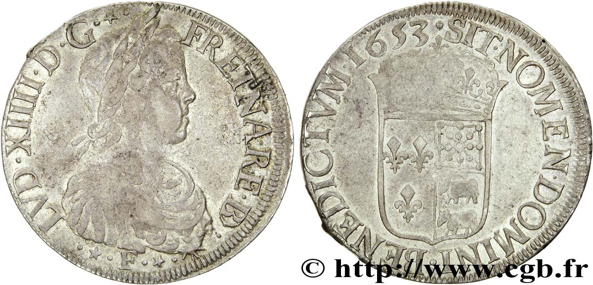 LOUIS XIV  THE SUN KING  Écu à la mèche longue de Béarn 1653 Pau SS