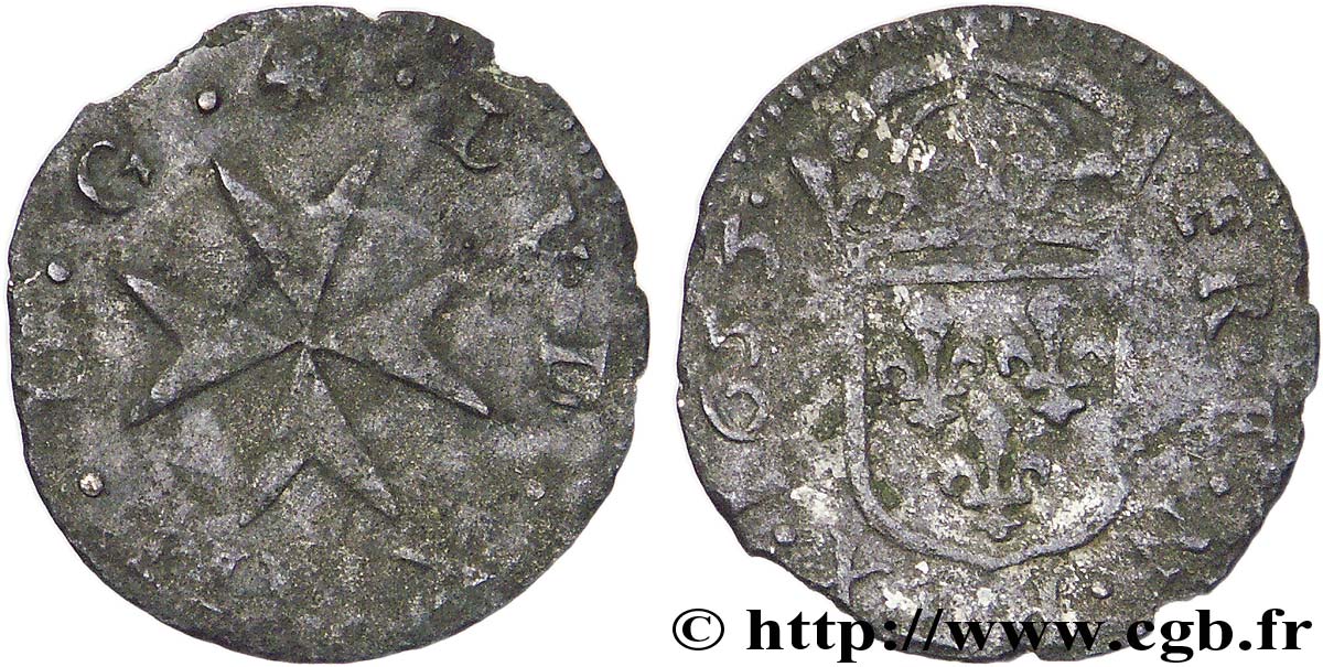 LOUIS XIV LE GRAND OU LE ROI SOLEIL Liard de Lyon à la croix du Saint-Esprit 1655 Lyon TB/B+
