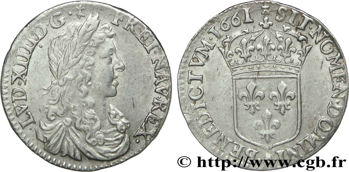 LOUIS XIV LE GRAND OU LE ROI SOLEIL Douzième d&nbsp;écu au buste juvénile, 1er type 1661 Paris SUP