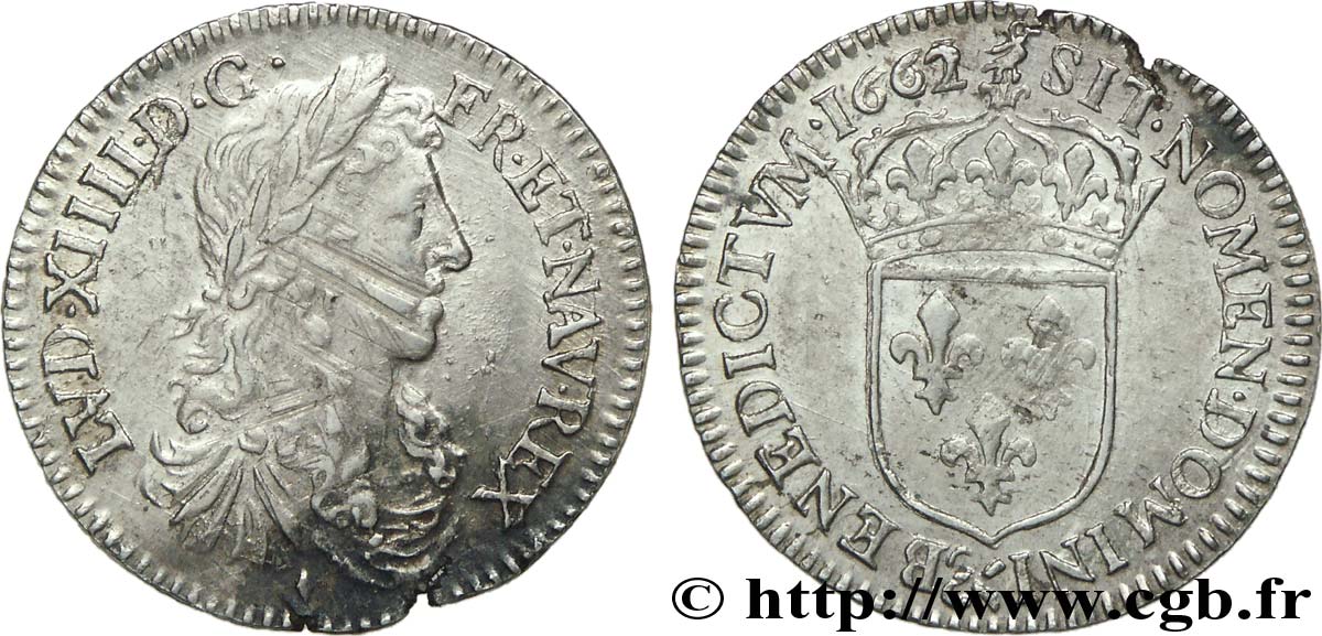 LOUIS XIV LE GRAND OU LE ROI SOLEIL Douzième d&nbsp;écu au buste juvénile 1662 Aix-en-Provence TTB