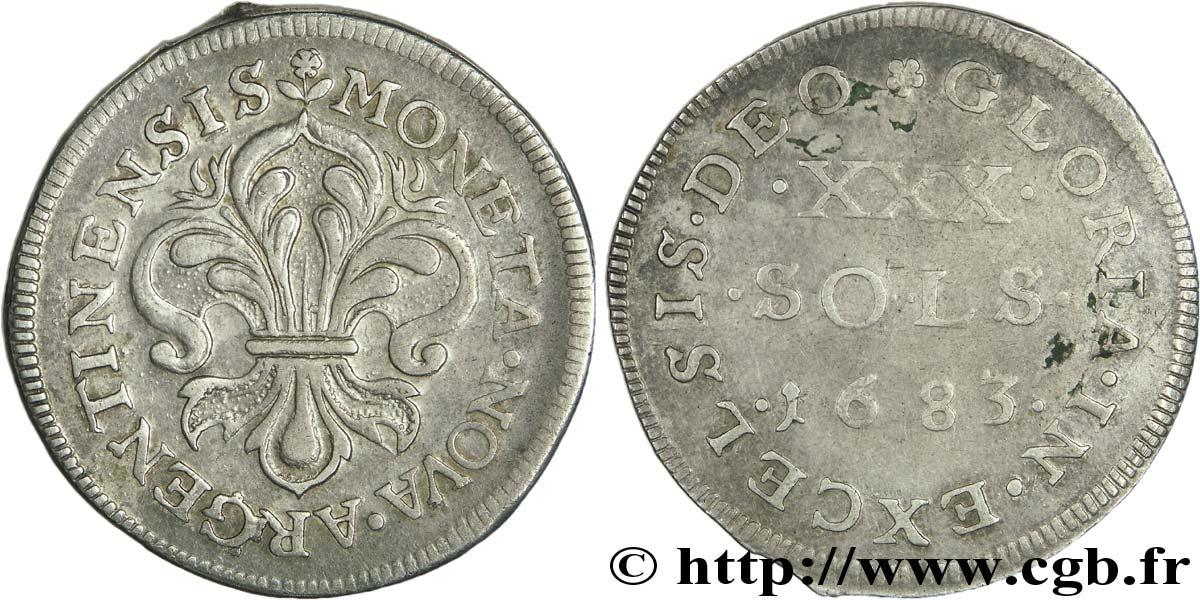 LOUIS XIV LE GRAND OU LE ROI SOLEIL XXX sols 1683 Strasbourg TTB