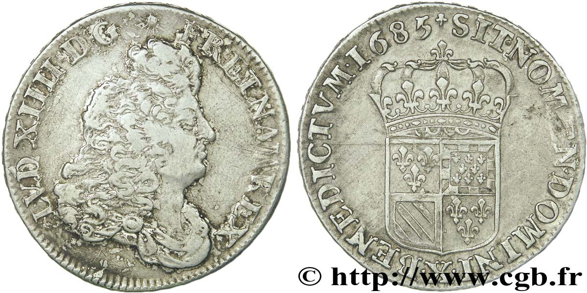LOUIS XIV  THE SUN KING  Demi-écu de Flandre 1685 Amiens VF/AU