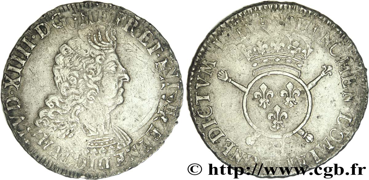 LOUIS XIV  THE SUN KING  Écu aux insignes 170[2 ?] La Rochelle XF