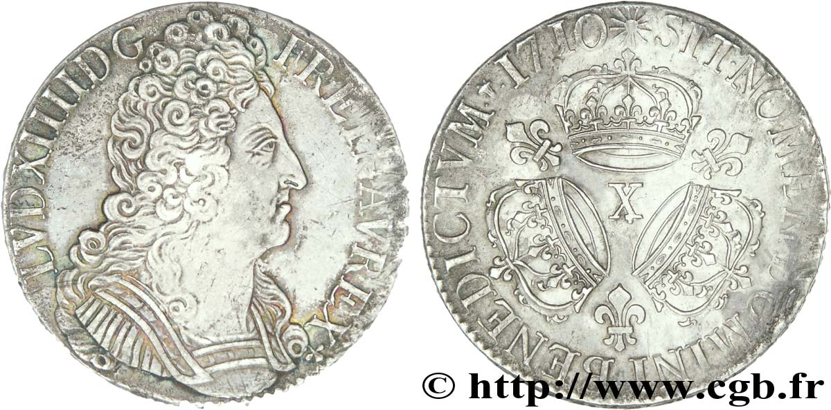 LOUIS XIV  THE SUN KING  Écu aux trois couronnes 1710 Amiens SS