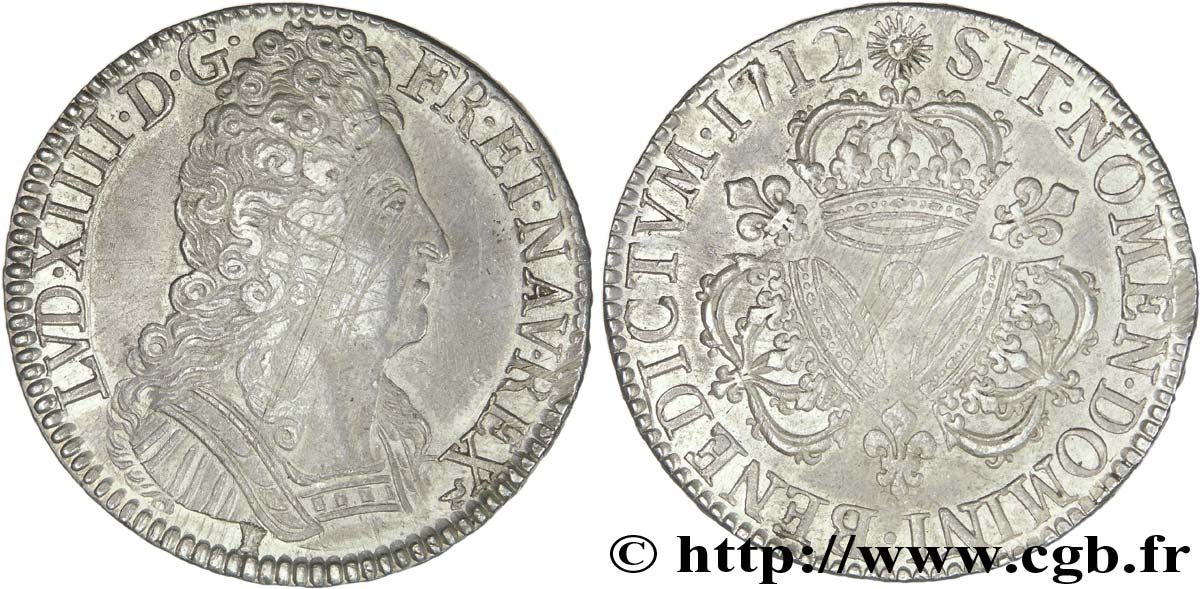 LOUIS XIV  THE SUN KING  Écu aux trois couronnes 1712 Rennes VZ