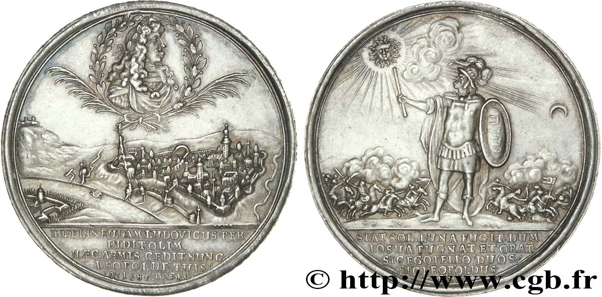 HONGRIE - LIBÉRATION DE BUDA Médaille AR 44, libération de Buda (Hongrie) 1686  SPL