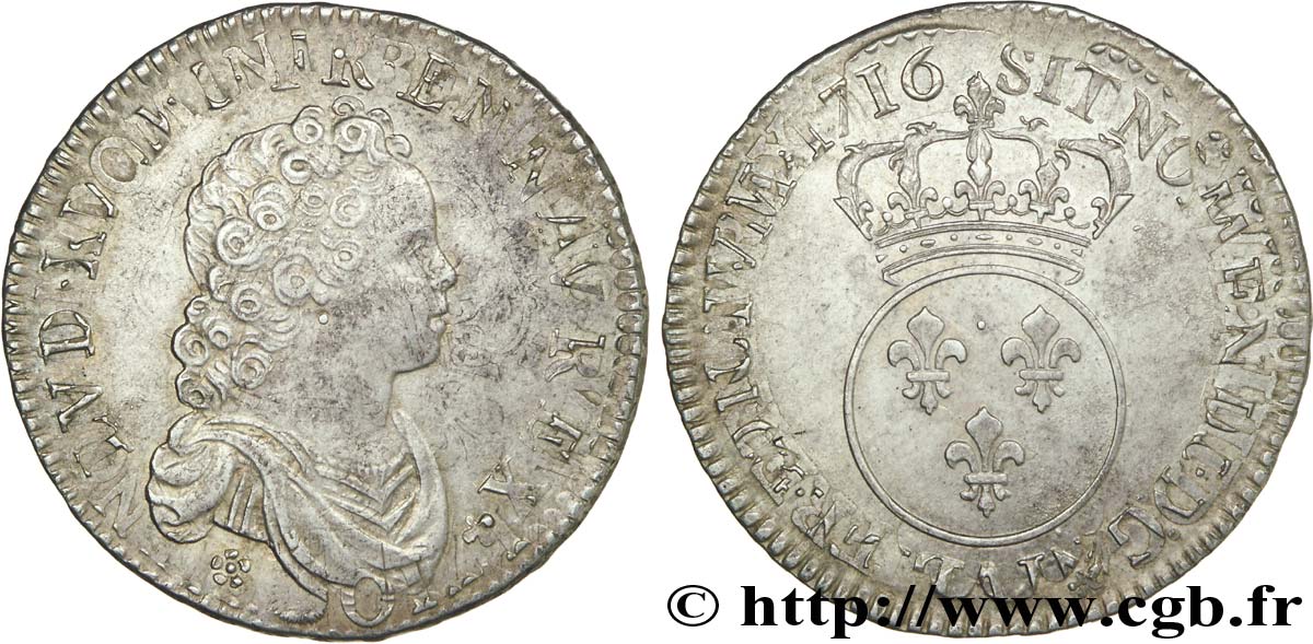 LOUIS XV  THE WELL-BELOVED  Demi-écu dit  vertugadin  1716 Paris XF/AU
