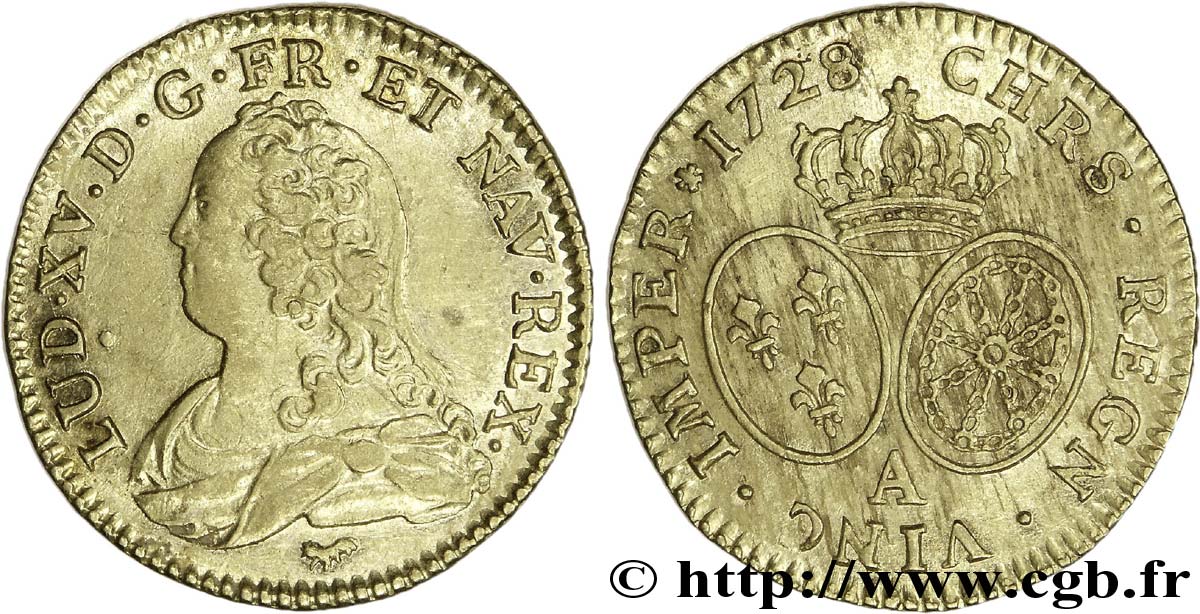 LOUIS XV DIT LE BIEN AIMÉ Louis d or aux écus ovales, buste habillé 1728 Paris TTB+/SUP