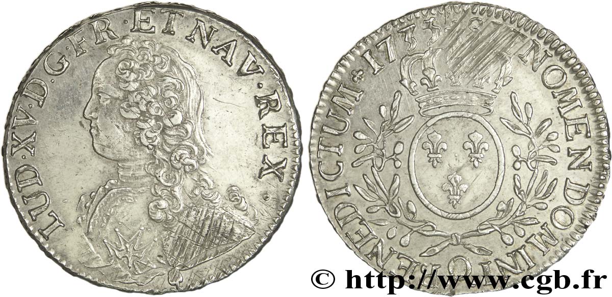 LOUIS XV DIT LE BIEN AIMÉ Écu aux branches d olivier, buste habillé 1735 Riom SUP