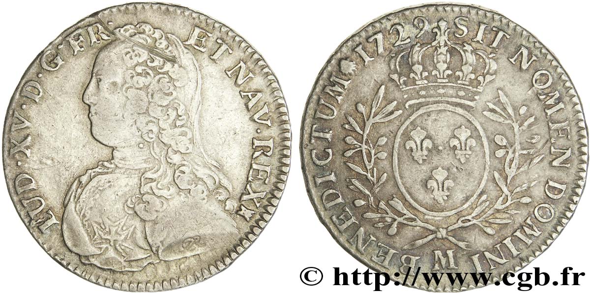 LOUIS XV DIT LE BIEN AIMÉ Demi-écu aux branches d olivier, buste habillé 1729 Toulouse TB+/TTB