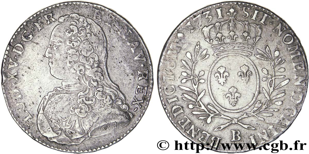 LOUIS XV  THE WELL-BELOVED  Demi-écu aux branches d olivier, buste habillé 1731 Rouen SS