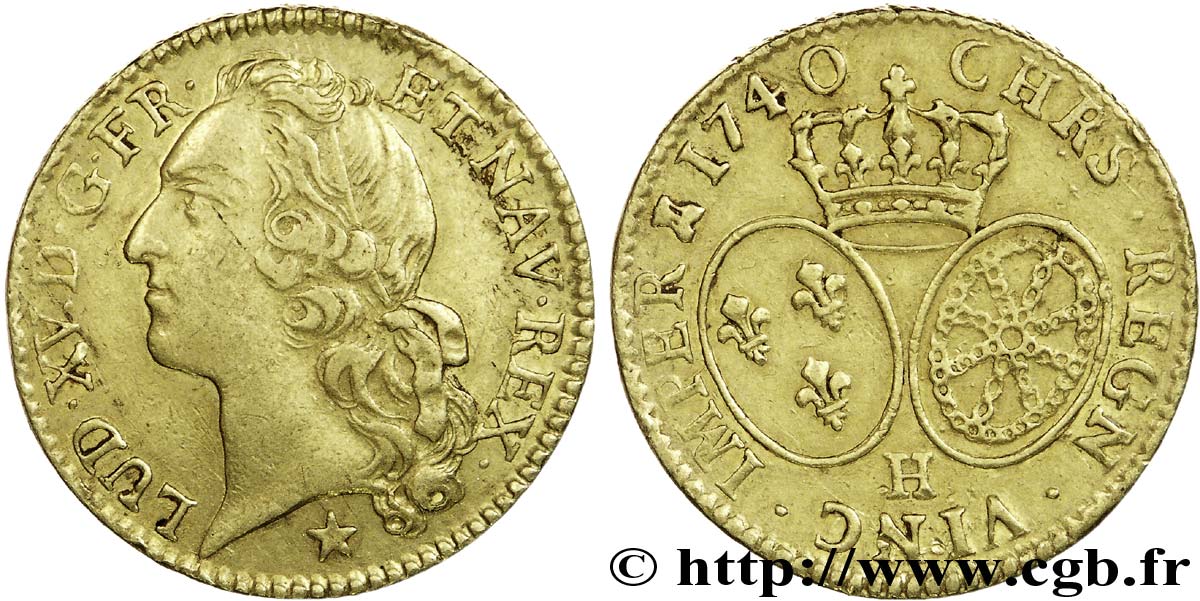 LOUIS XV  THE WELL-BELOVED  Louis d’or aux écus ovales, tête ceinte d’un bandeau 1740 La Rochelle XF