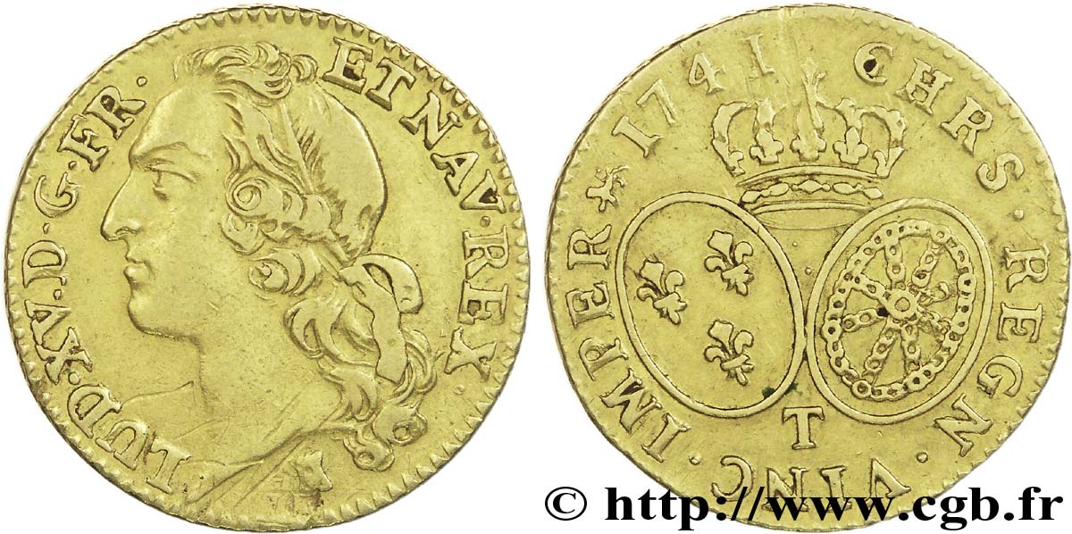 LOUIS XV DIT LE BIEN AIMÉ Louis d’or aux écus ovales, tête ceinte d’un bandeau 1741 Nantes TB+