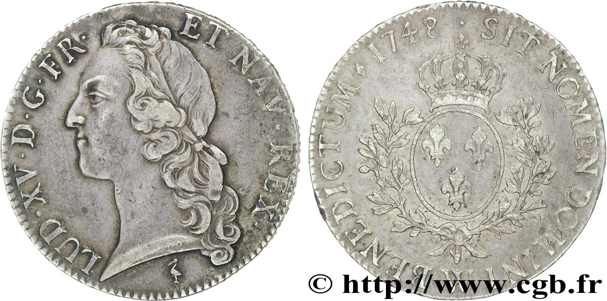 LOUIS XV  THE WELL-BELOVED  Écu dit  au bandeau  1748 Lille SS