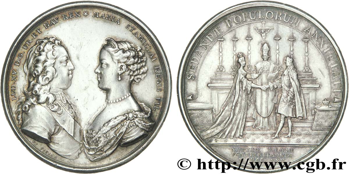 LOUIS XV  THE WELL-BELOVED  Médaille Ar 41, mariage de Louis XV et de Marie Leszczynska AU