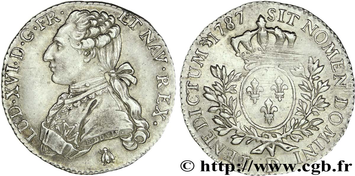 LOUIS XVI Cinquième d écu dit  aux branches d olivier  1787 Lyon AU/AU