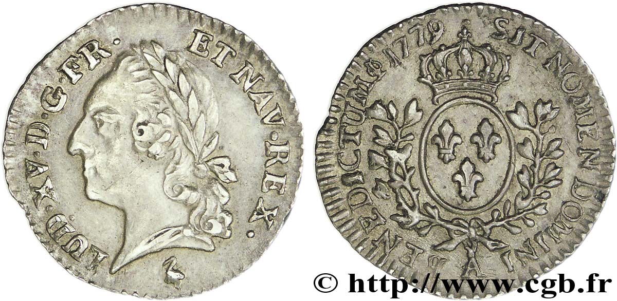 LOUIS XVI Vingtième d écu dit  aux branches d olivier , au nom de Louis XV 1779 Paris AU