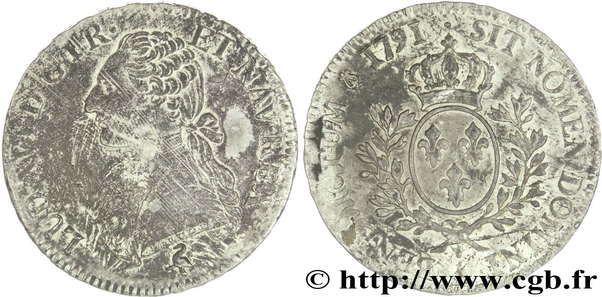 LOUIS XVI (MONARQUE CONSTITUTIONNEL)  Écu dit &nbsp;aux branches d&nbsp;olivier&nbsp; 1791 Paris TTB/TTB+