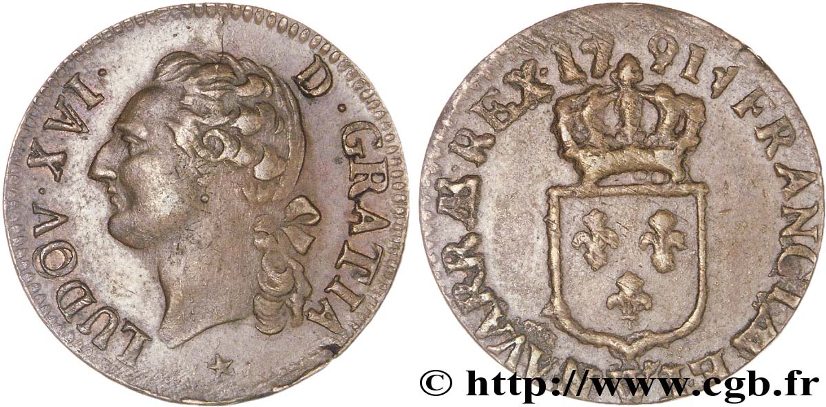 LOUIS XVI (MONARQUE CONSTITUTIONNEL)  Demi-sol dit  à l écu  1791 Lille TTB+/TTB